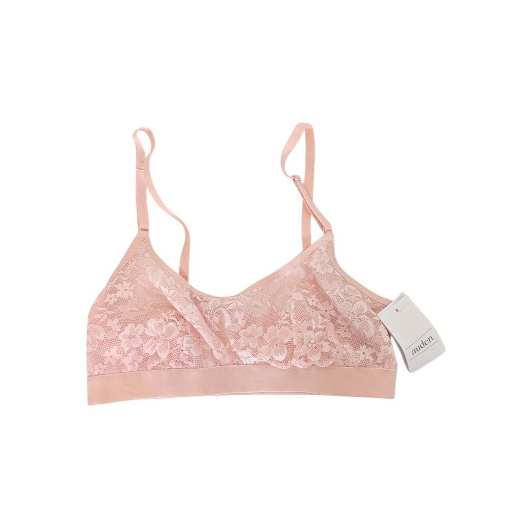NEW Auden Light Pink Lightly Lined Scoop Neck Lace Bralette - Size Small Womens